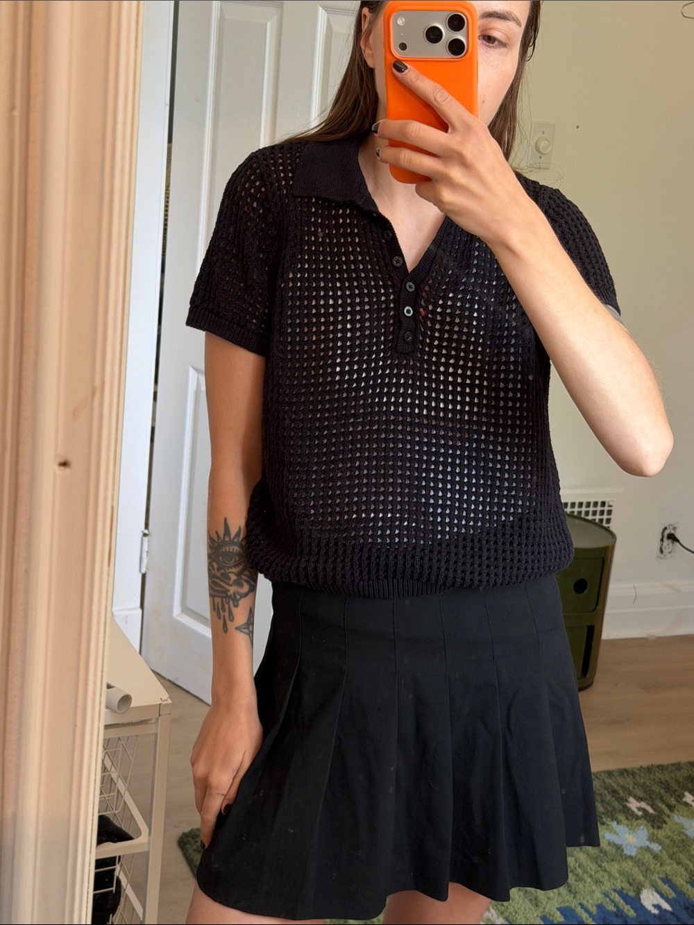 Calvin Klein Black Open-Weave Polo Shirt